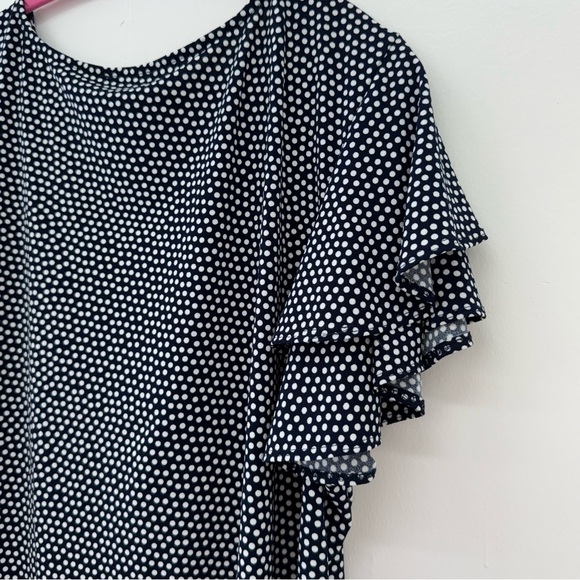 Women's 3X Adrianna Papell Pullover Navy & White Dot Ruffle Blouse Flare Sleeve - Picture 6 of 10